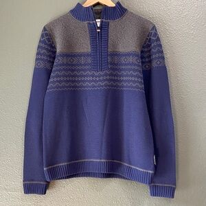 Obermeyer Medium Blue / Gray Sweater, wool blend, elbow patches, ski, snow